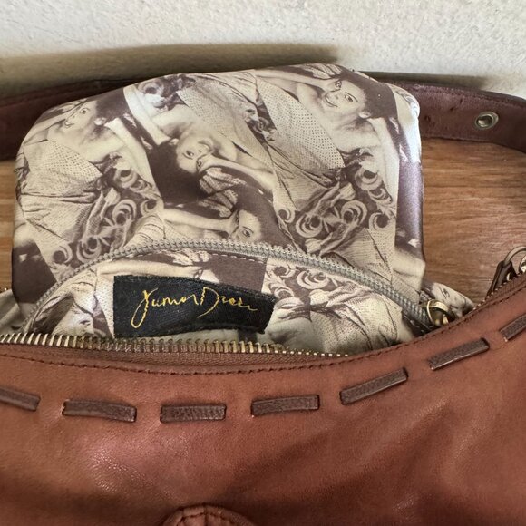 Junior Drake Brown Lambskin Leather Gathered Pocket Squishy Hobo Shoulder Bag - Picture 16 of 17